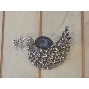 Rhinestone jeweled peacock brooch